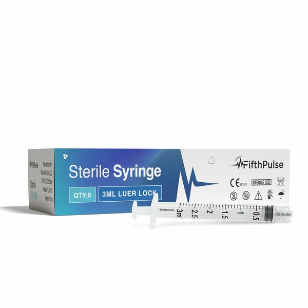 Fifthpulse 3ml Luer Lock Syringe NO Needle, Measurement Dispensing, Sterile, Individually Wrapped, 5PK FMN100655